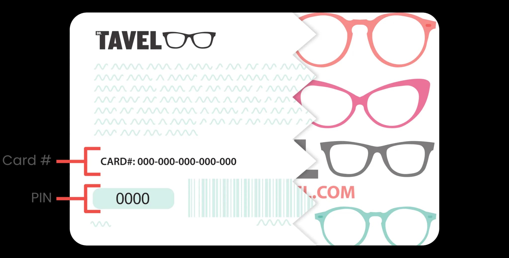 Gift card showing where to find your card number and PIN